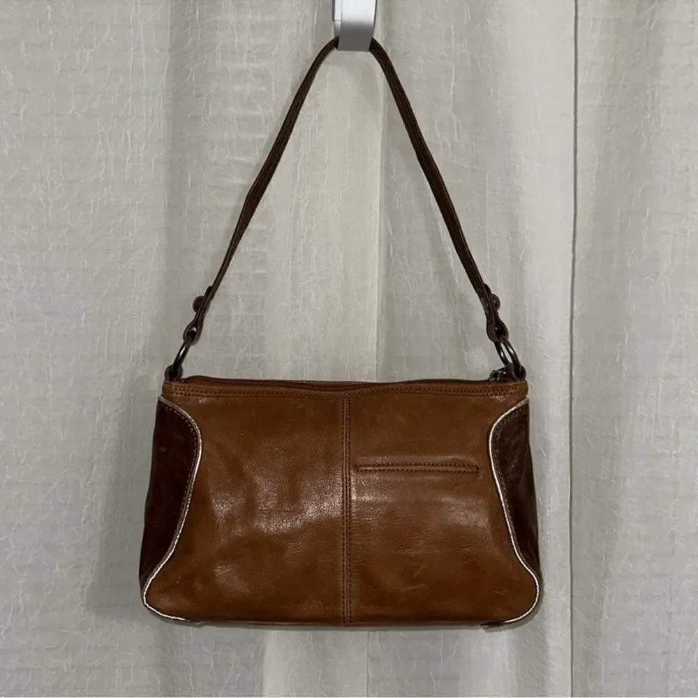 The Sak Blue Brown Gold Trim Genuine Leather Hobo Purse